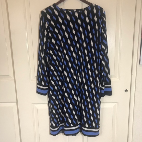 Michael Kors Navy Blue Print Sheath Dress Sz 1X - Picture 3 of 6
